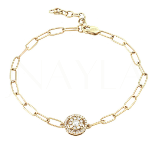 14K Paper Clip Chain Round-pave Diamond Bracelet